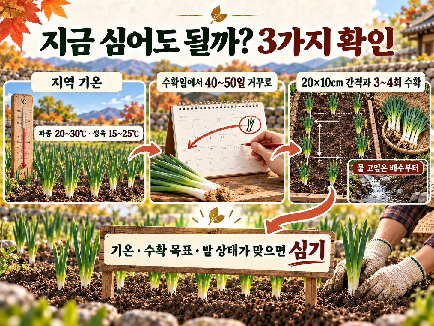 쪽파 파종 시기와 수확일 및 종구 간격 점검 방법