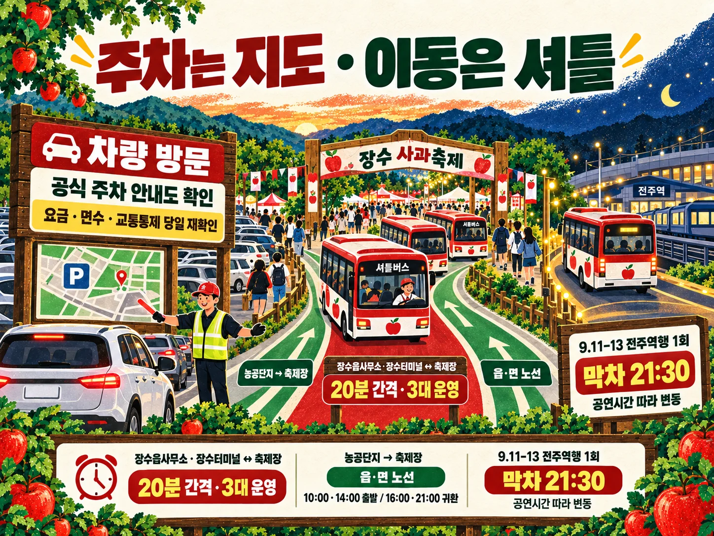장수 한우랑 사과랑 축제 주차장과 셔틀버스 이용 안내 이미지