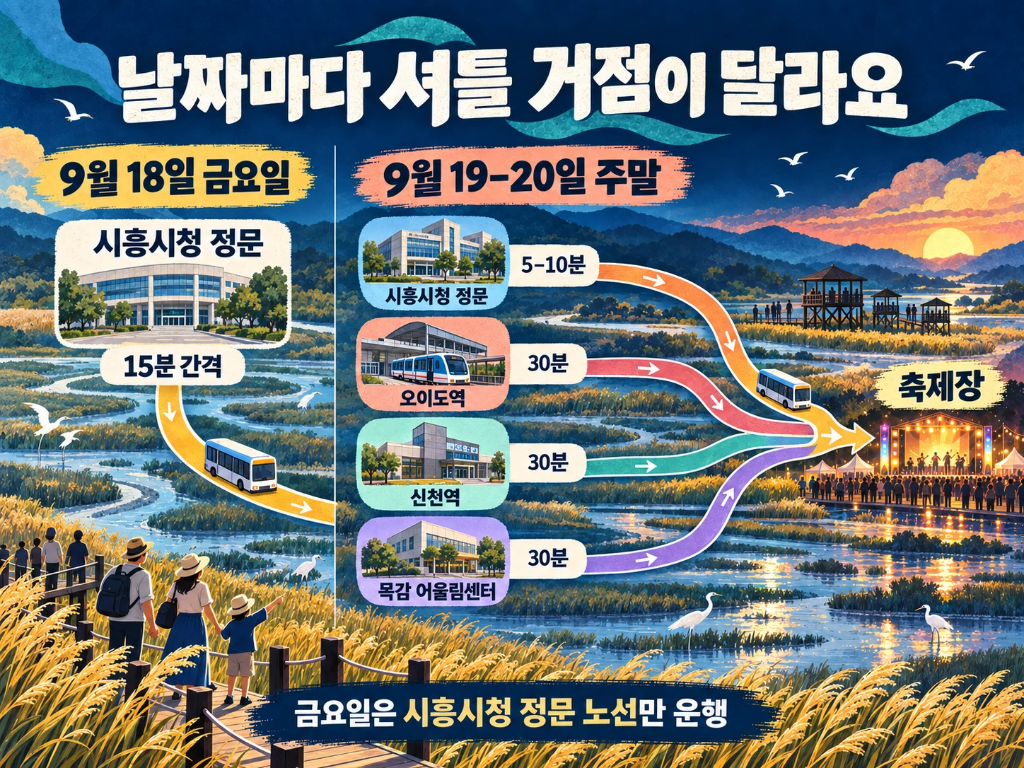 시흥갯골축제 셔틀버스 노선별 출발 거점과 운행 일정