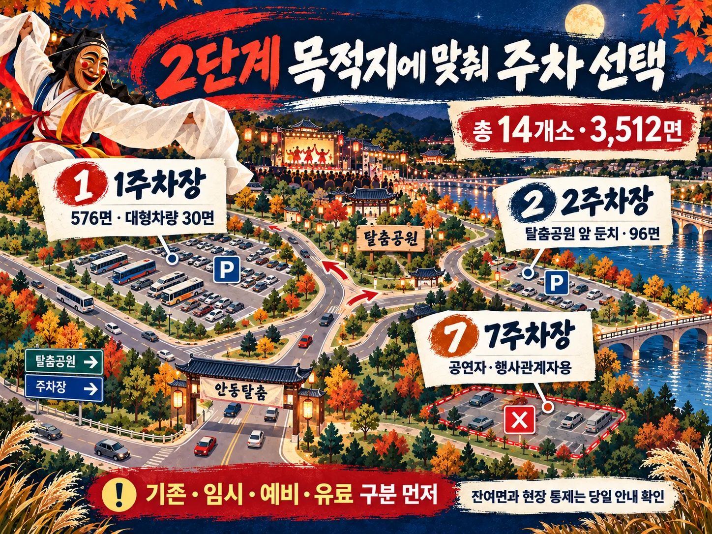 - 탈춤공원과 중앙선1942 방문을 위한 축제 주차장 확인