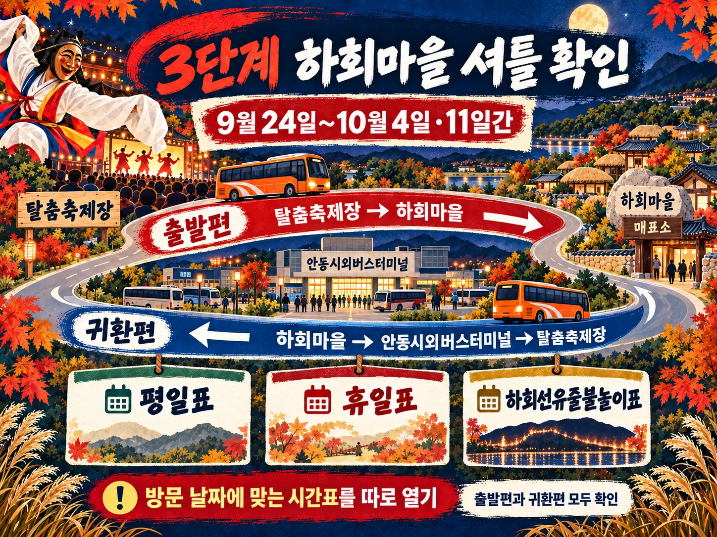 - 하회마을 셔틀 날짜별 운행표와 승강장 확인