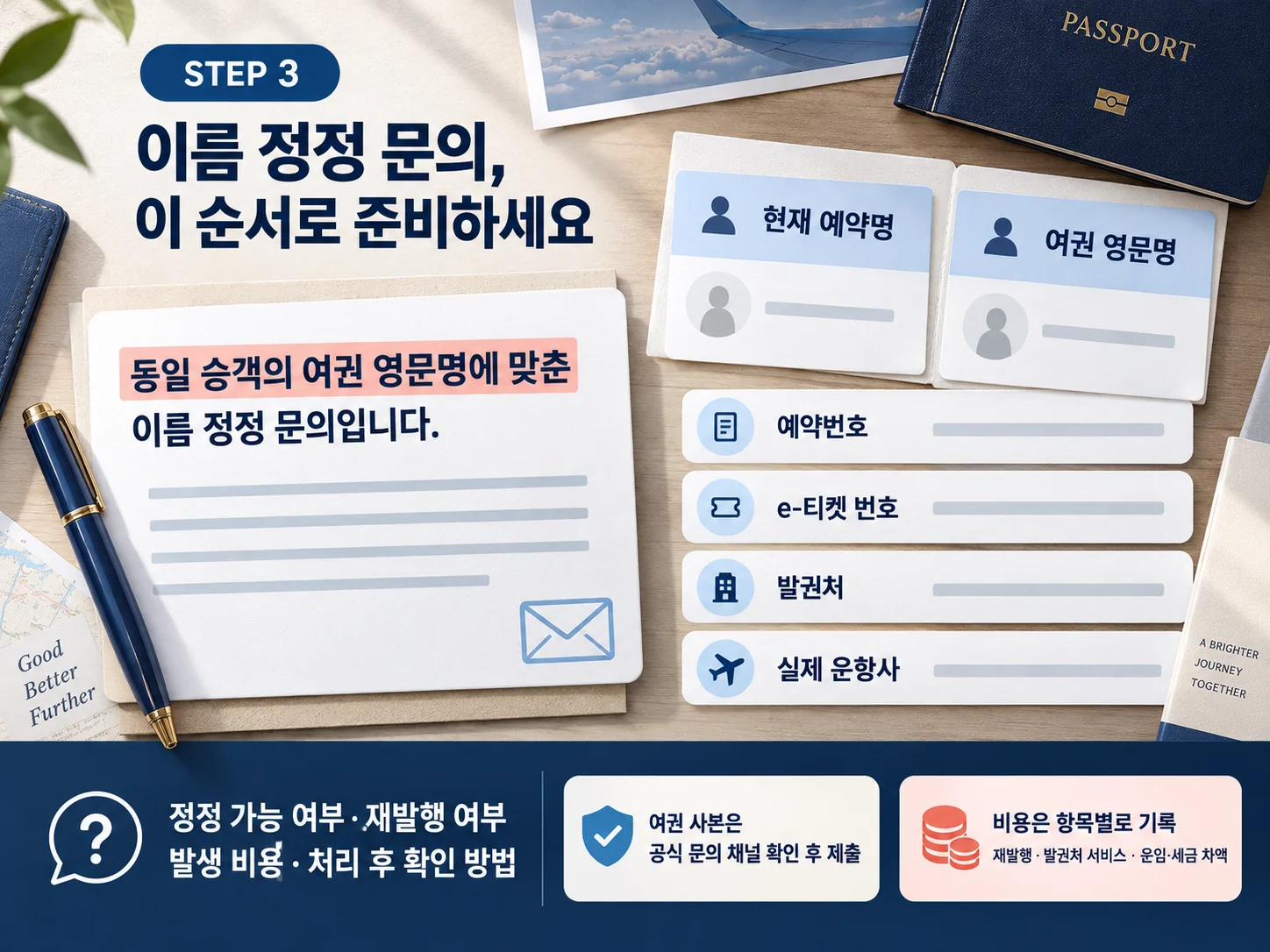 여권 영문이름에 맞춘 항공권 이름 정정 요청 준비