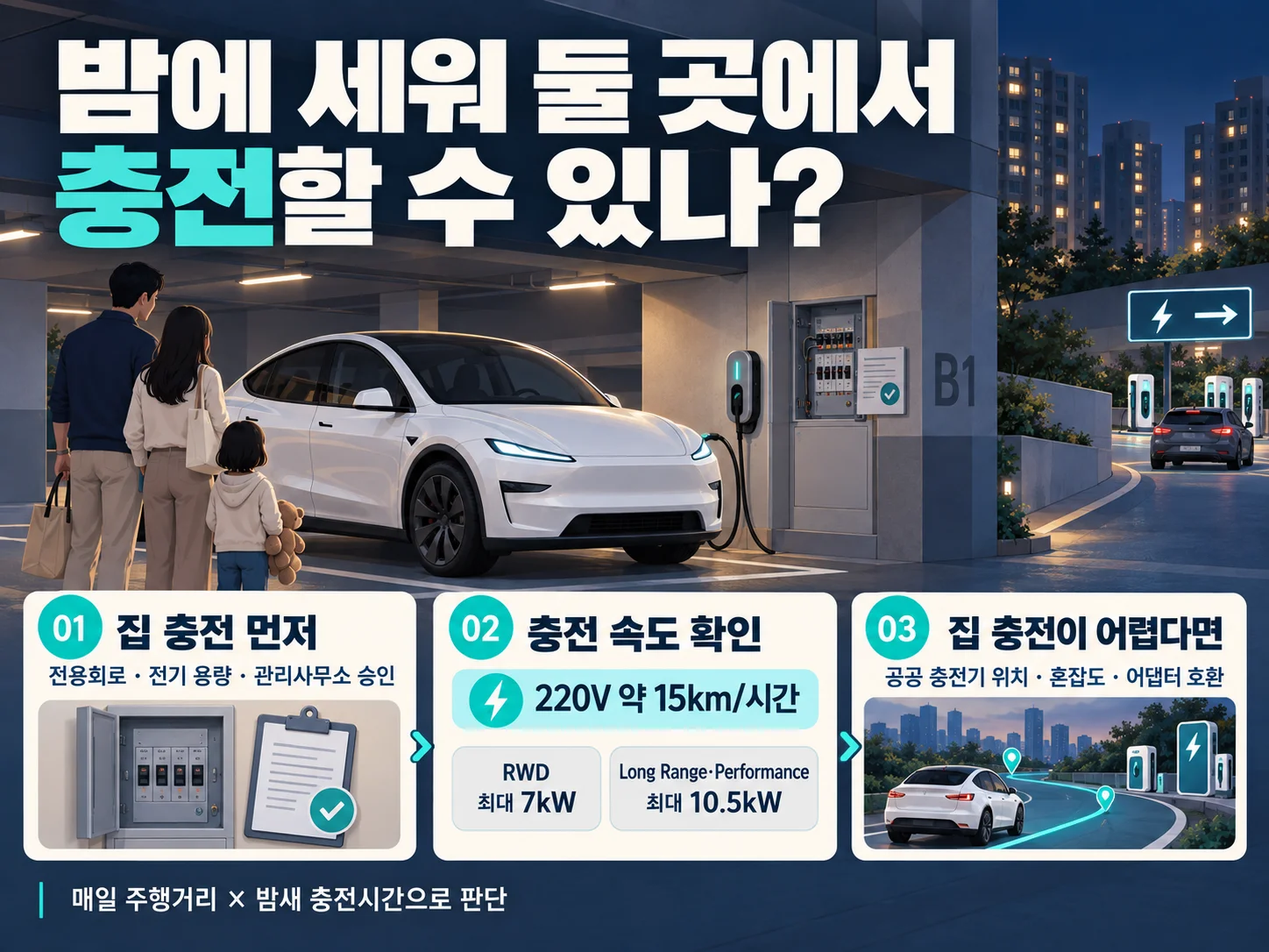 테슬라 모델 Y 홈 충전과 공공 충전소 확인 항목