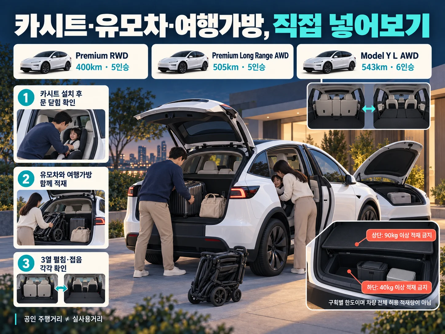 카시트·유모차·여행가방을 담는 모델 Y 적재공간 확인
