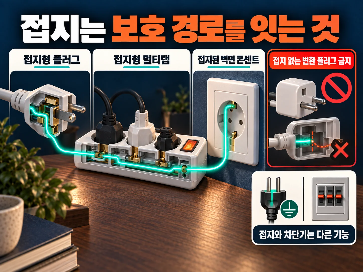 접지형 멀티탭과 벽면 콘센트의 접지 경로 확인