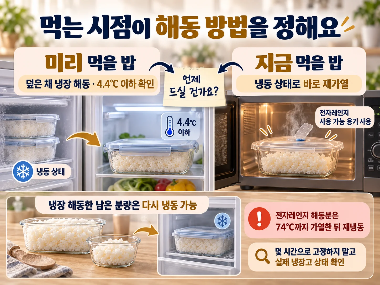 냉동밥 냉장 해동과 전자레인지 바로 재가열 선택