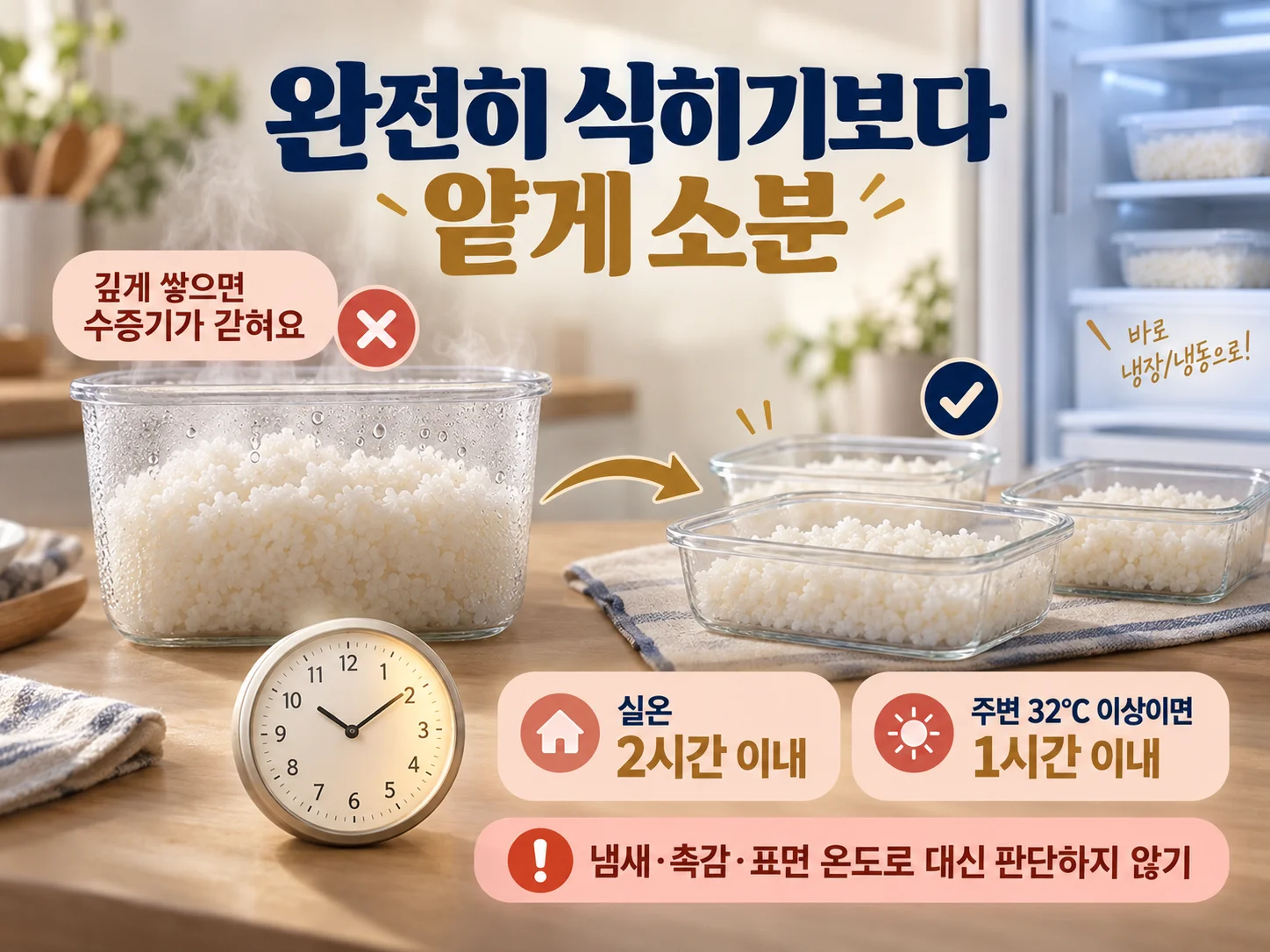 냉동밥을 얕은 용기에 소분해 빠르게 식히는 방법