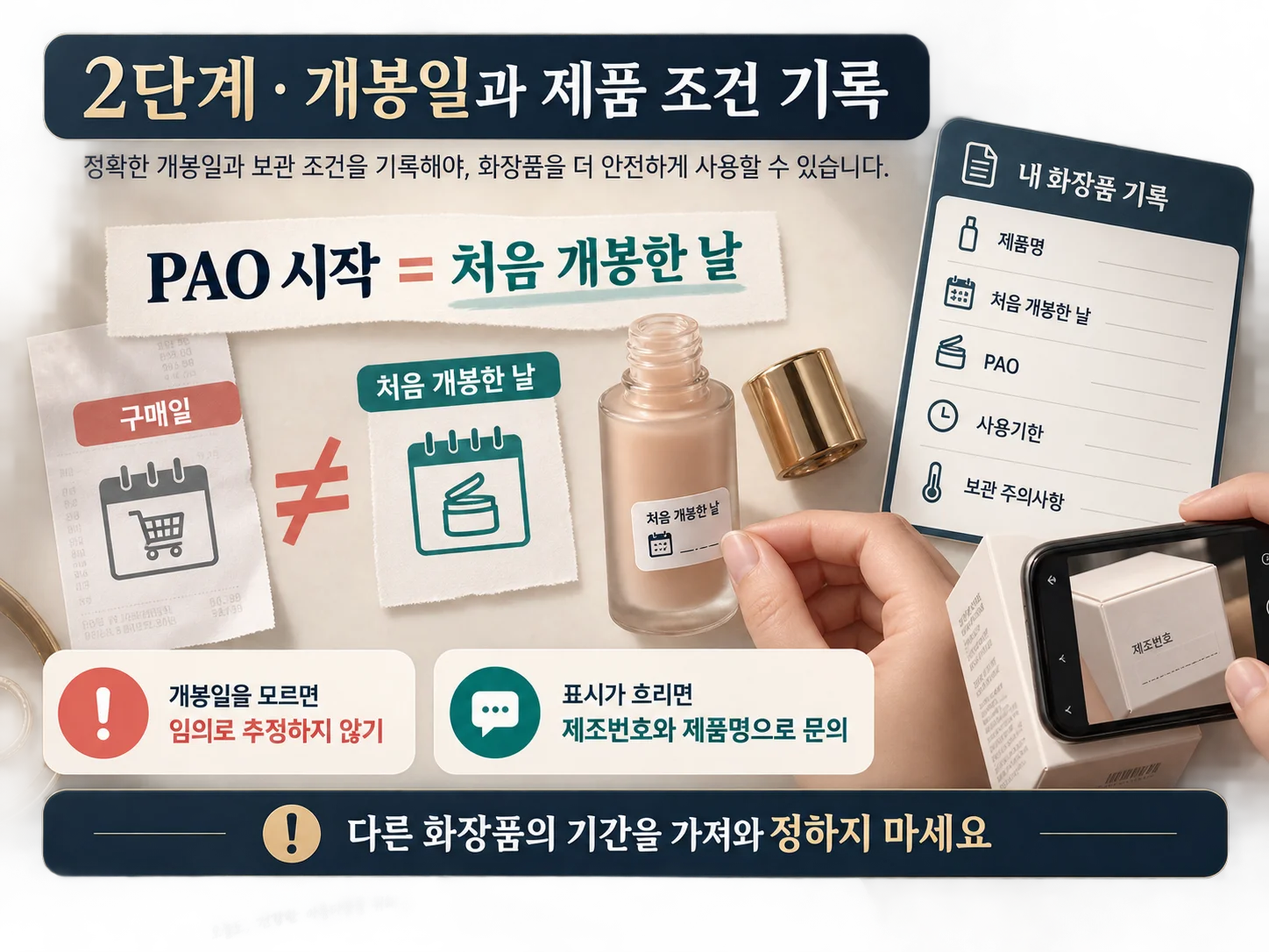 화장품 개봉일과 PAO를 기록해 사용기간 관리