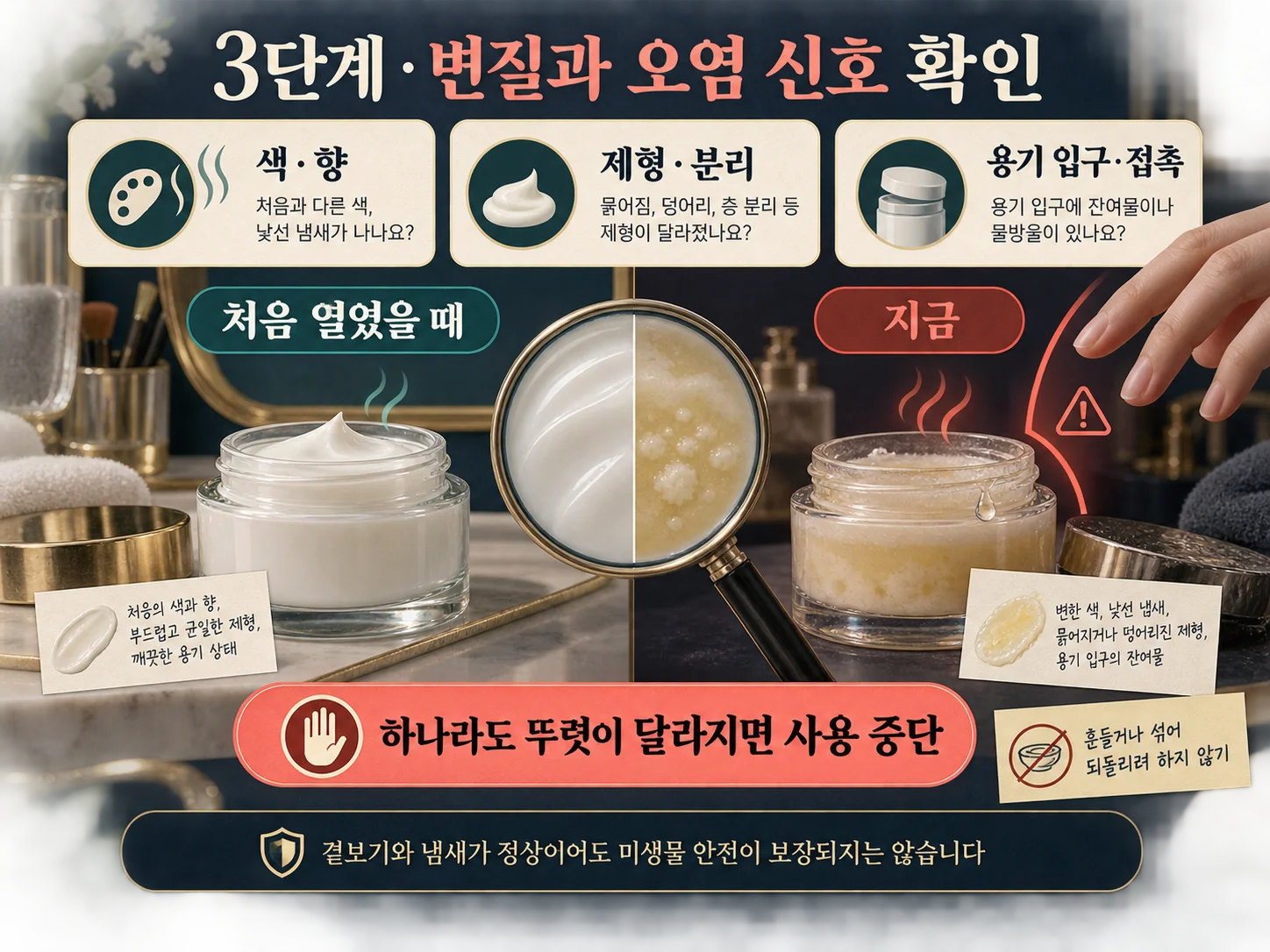 화장품 색·향·제형 변화와 오염 가능성 점검