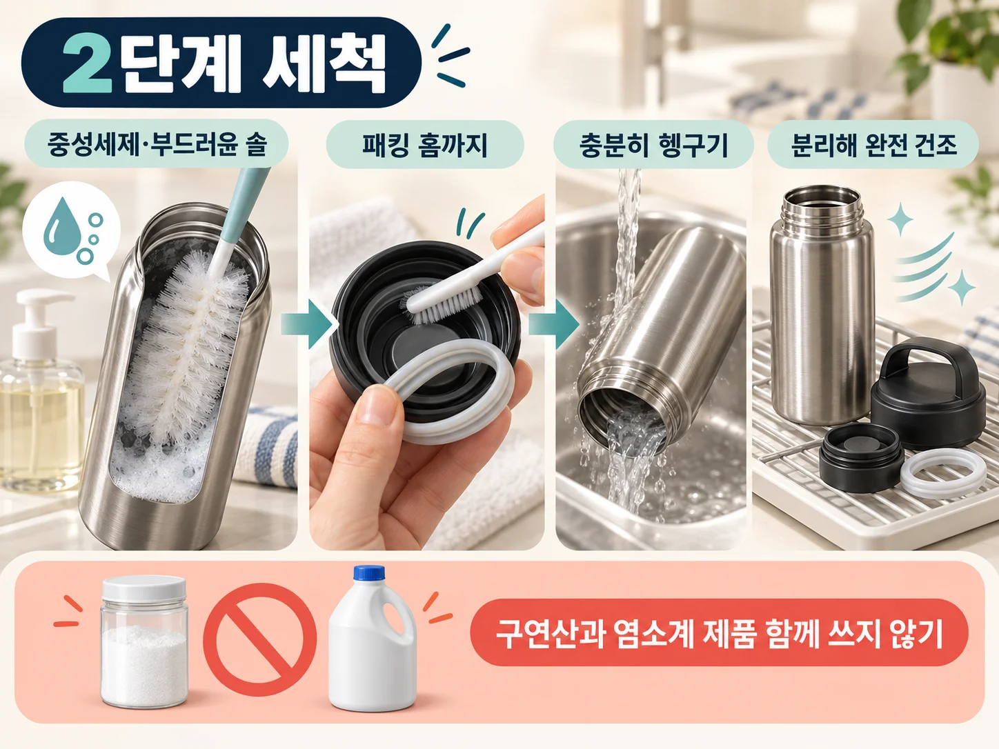 중성세제로 보온병 패킹과 패킹 홈을 세척하는 방법