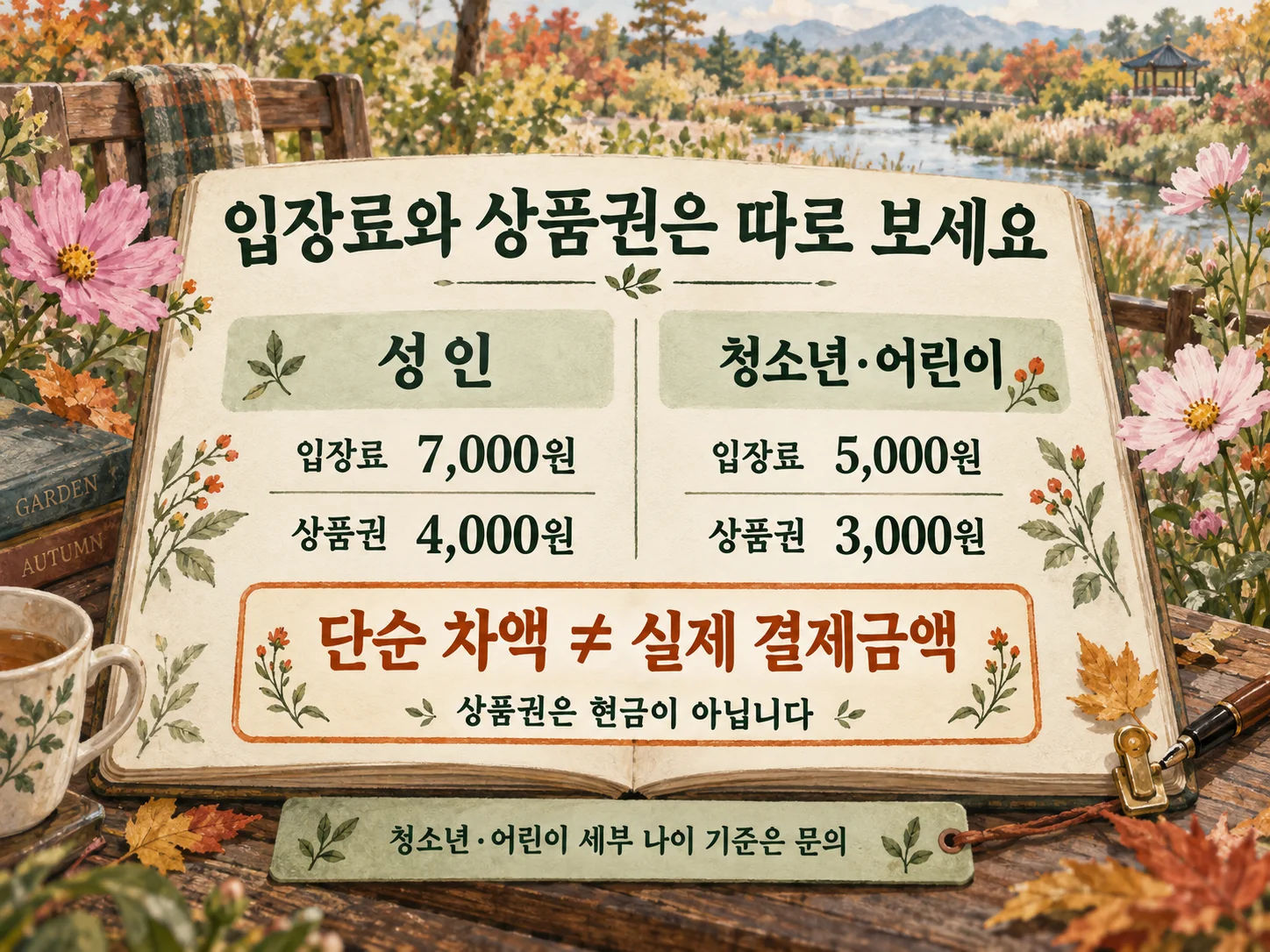 포천 한탄강 가든페스타 성인·청소년·어린이 기본 입장료 비교