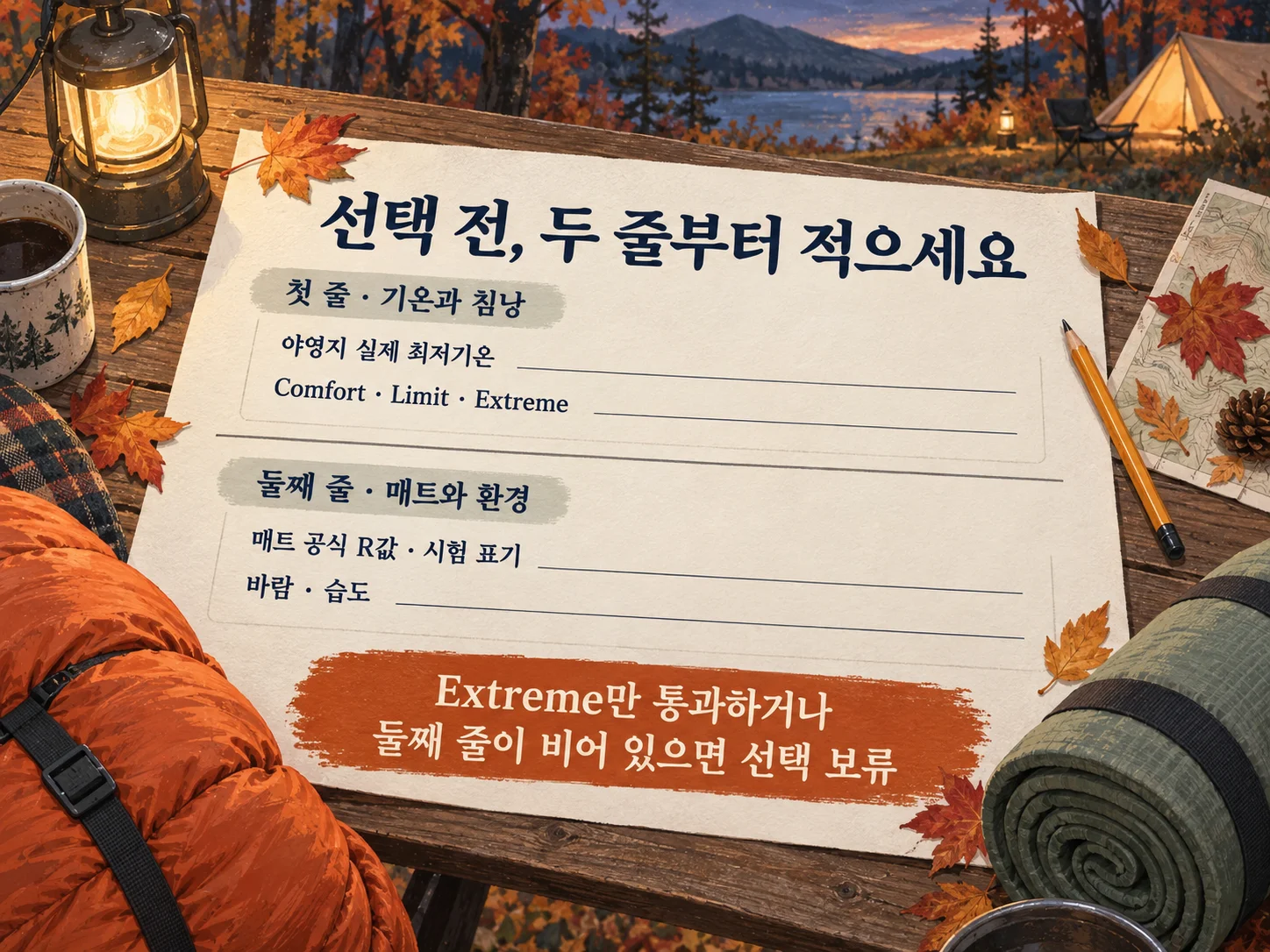 가을 캠핑 조건별 침낭과 매트 선택 기준