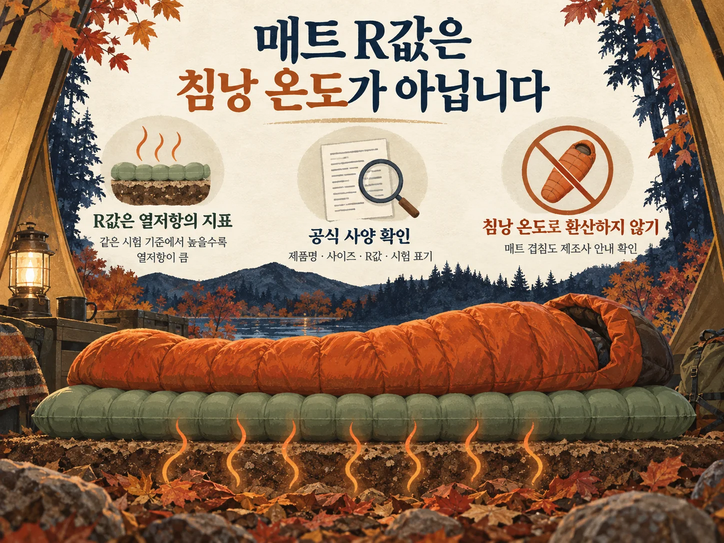 캠핑 매트 R값과 침낭 온도 등급 확인