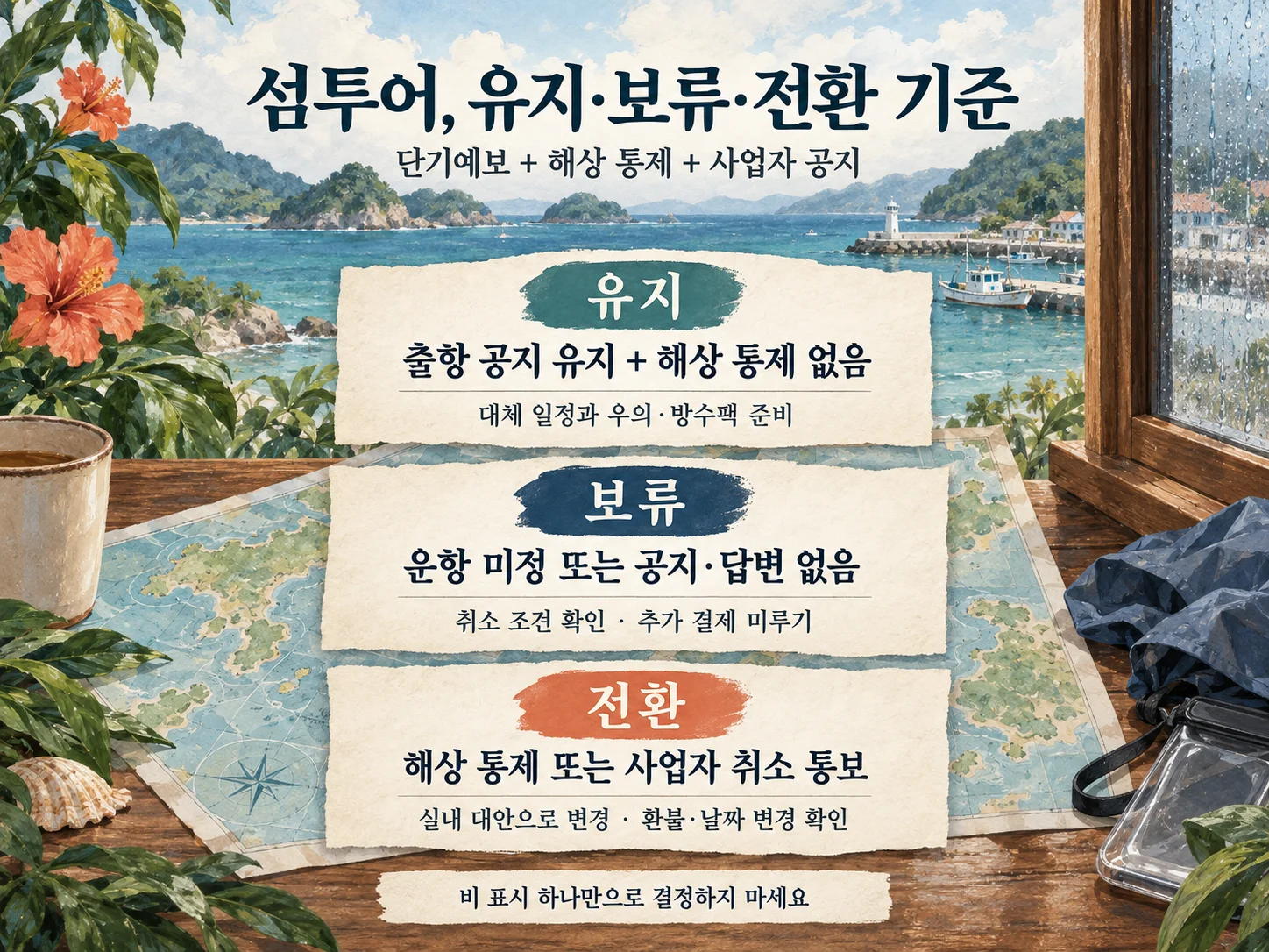 섬투어 유지·변경을 위한 날씨와 해상 통제 확인