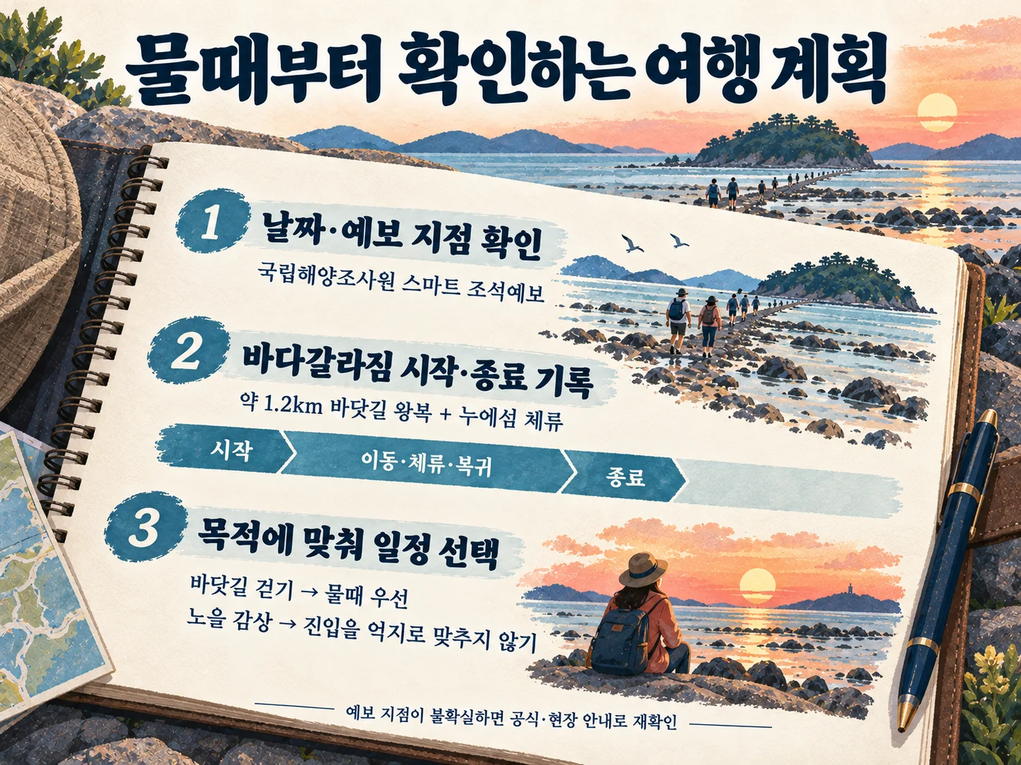 누에섬 바다갈라짐 시간 기반 여행 일정 계획