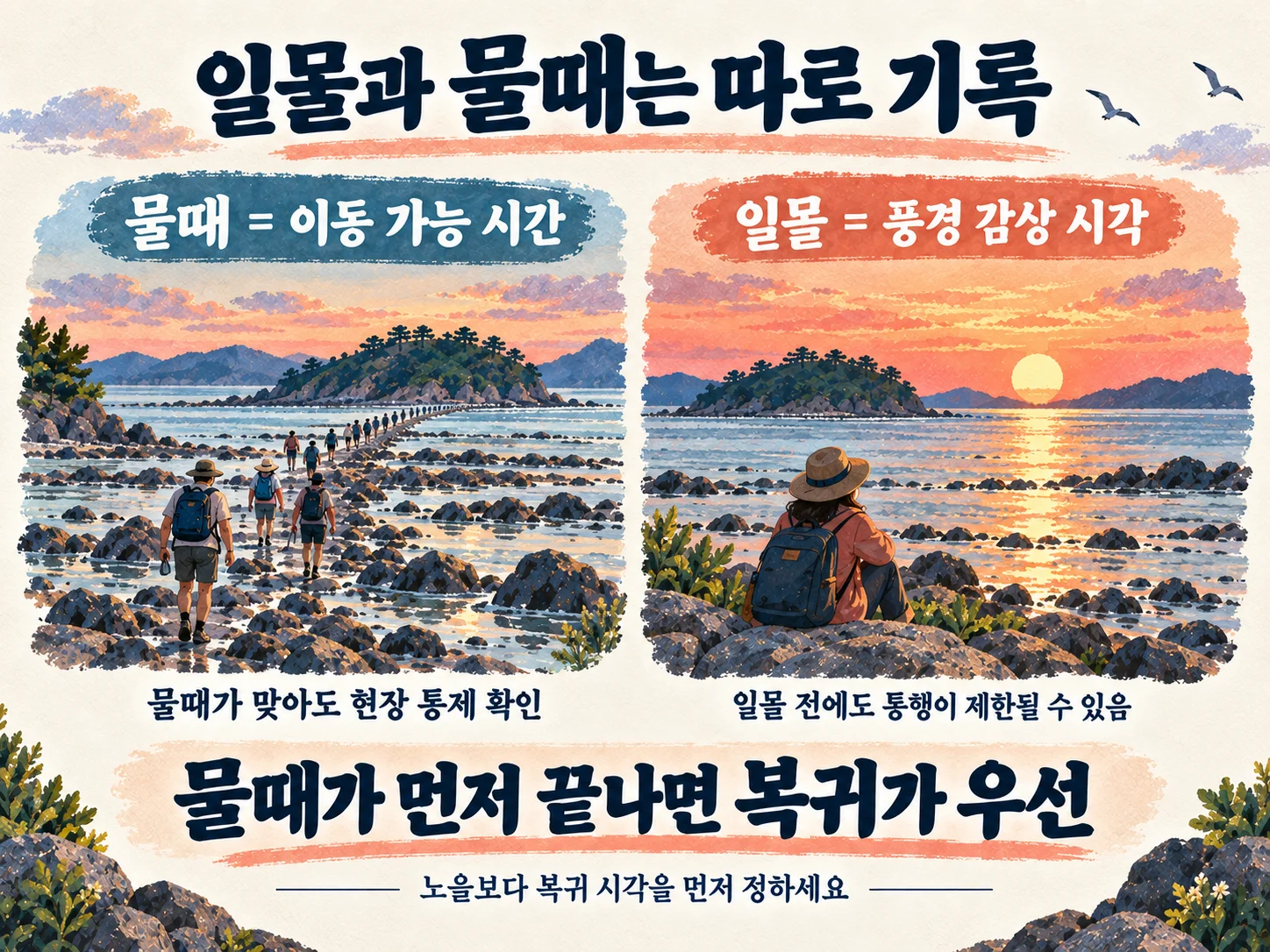 누에섬 일몰 감상 시각과 바닷길 복귀 기준
