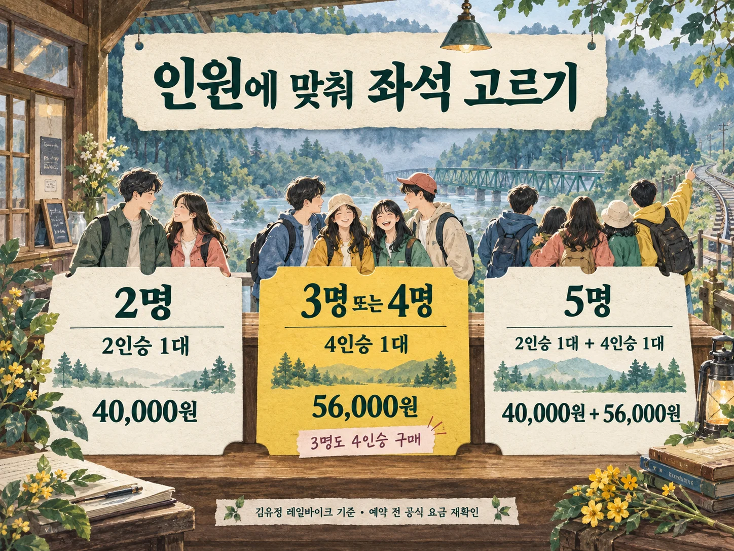 김유정 레일바이크 2인승·4인승 예약 인원 기준 안내