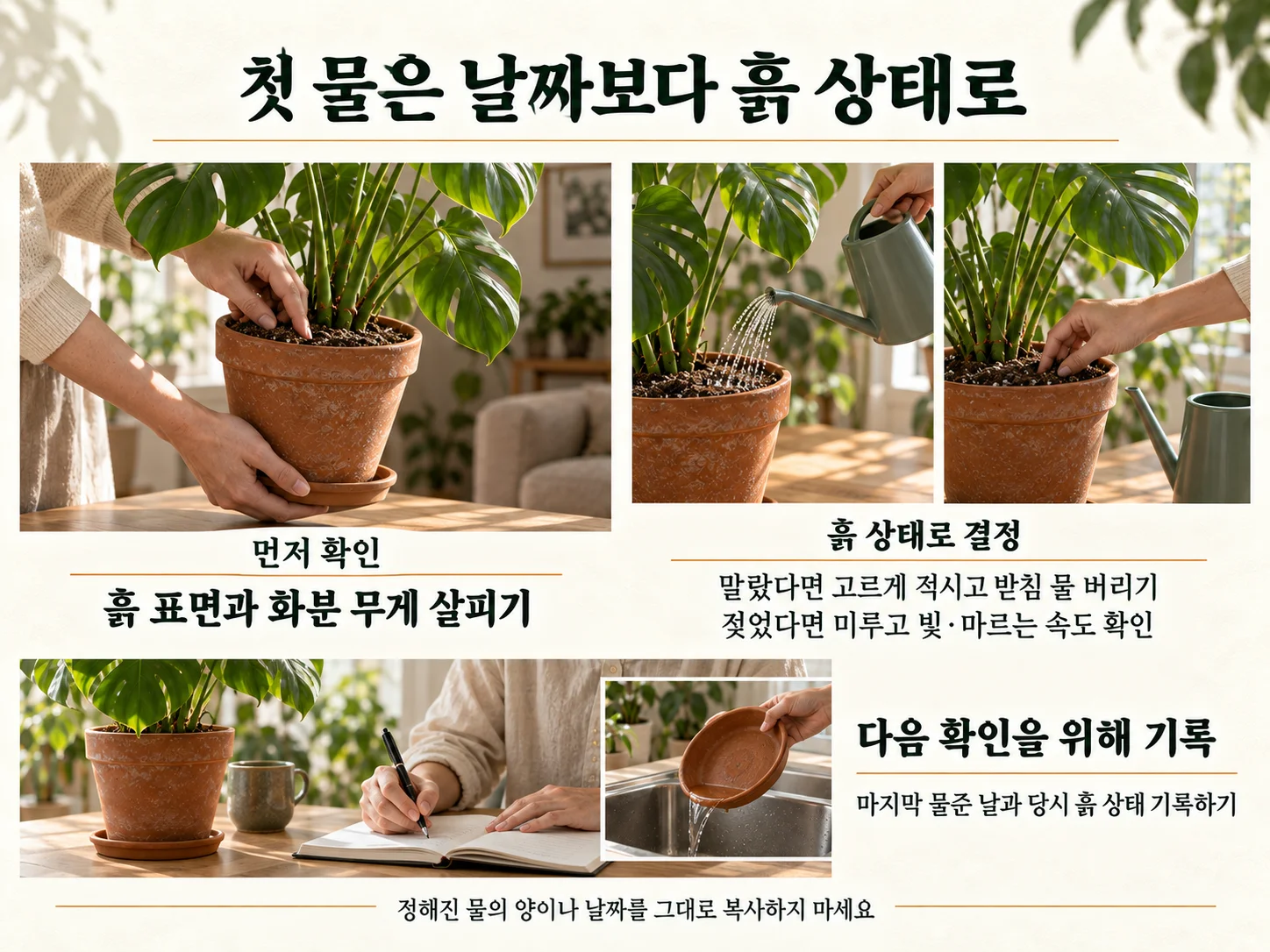 실내 반입 후 몬스테라 물주기와 해충 관리 기록