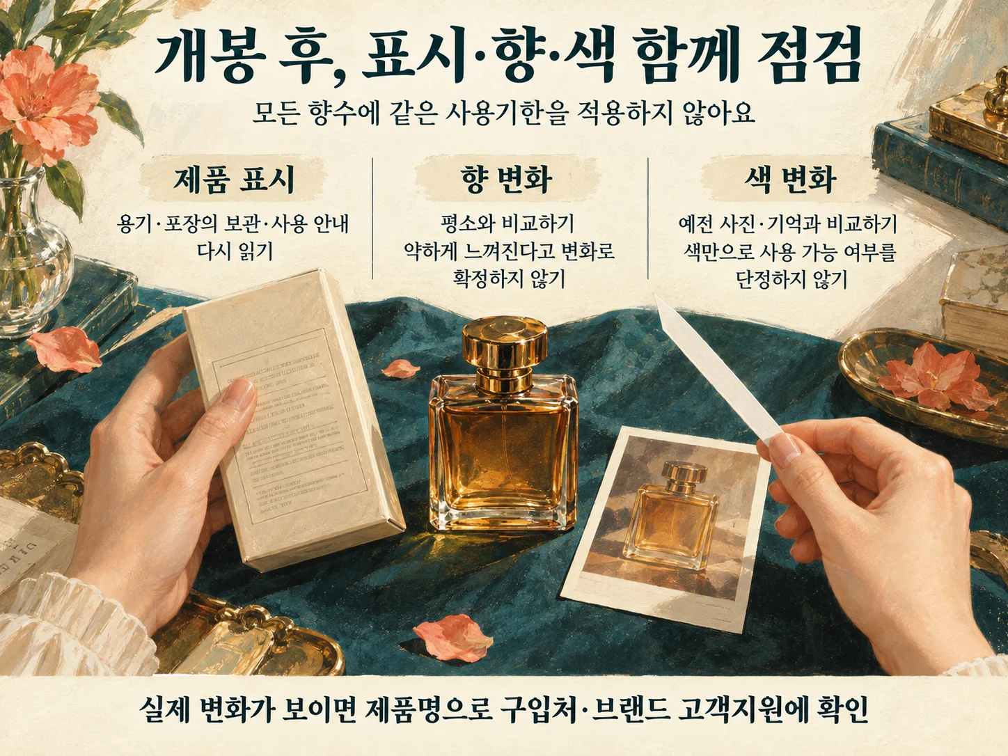 개봉 후 향수의 향과 색 변화를 점검하는 방법