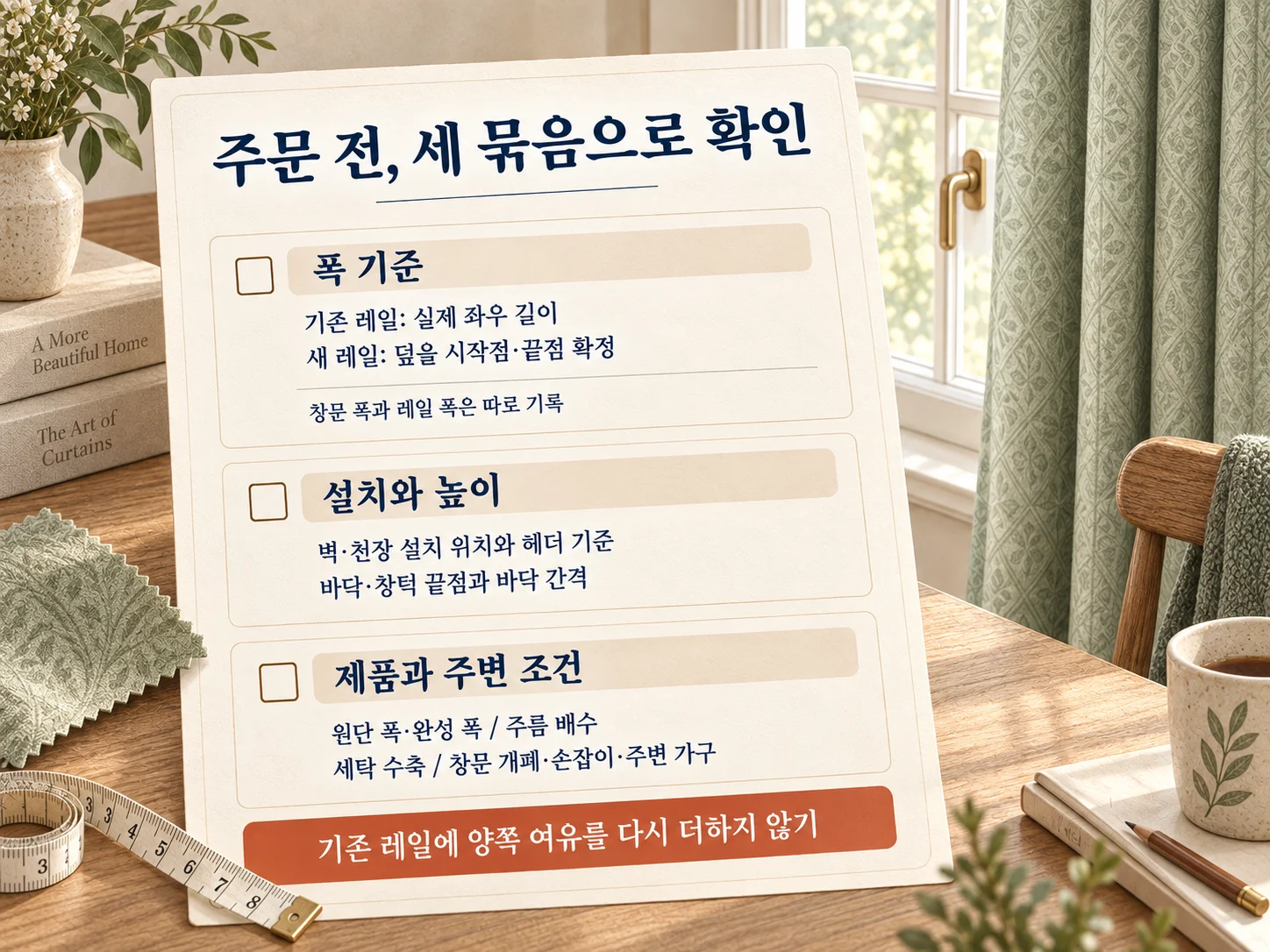 기존 레일과 새 레일별 커튼 주문 전 실측 체크리스트