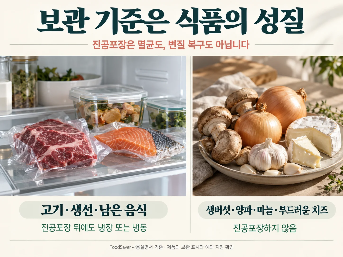 식품별 진공포장 후 냉장·냉동 보관 판단표