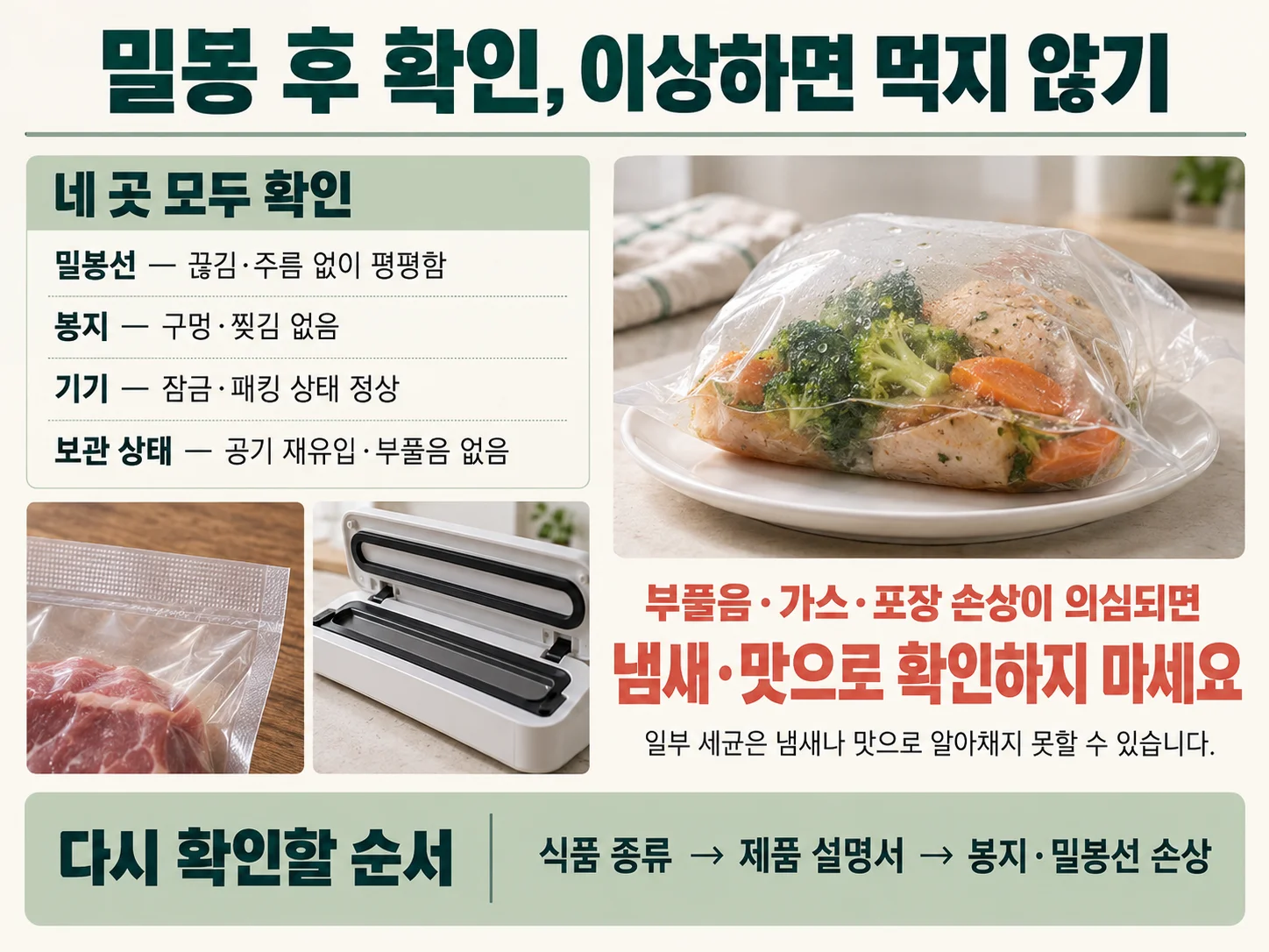 진공포장 봉지와 밀봉선의 실패 여부 확인