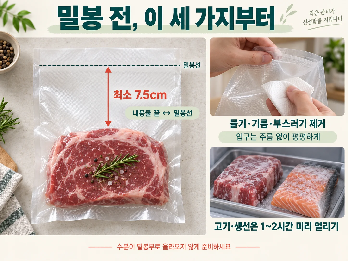 진공포장 밀봉선의 수분·오염 점검 항목
