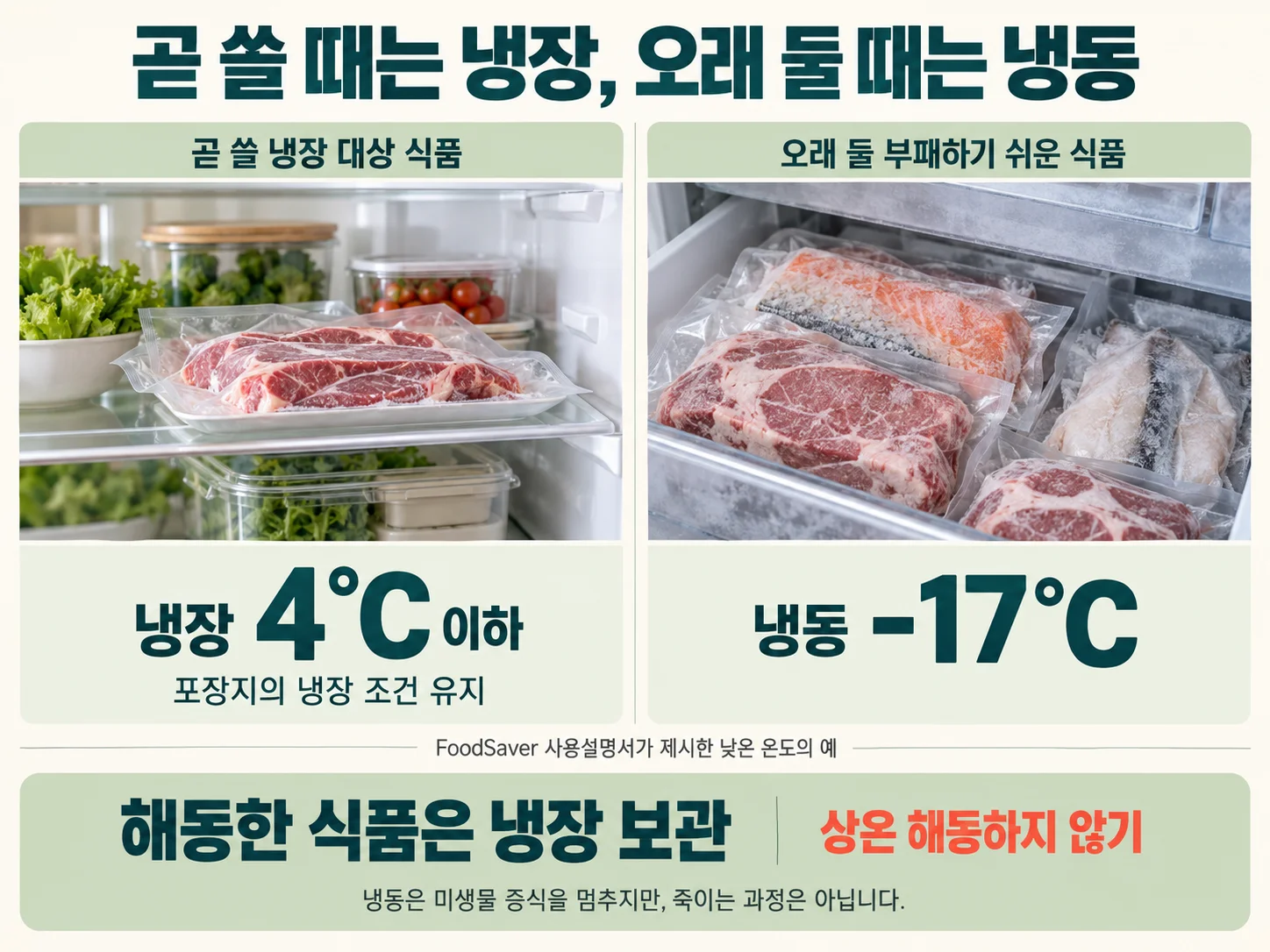 진공포장 식품의 냉장과 냉동 선택 기준