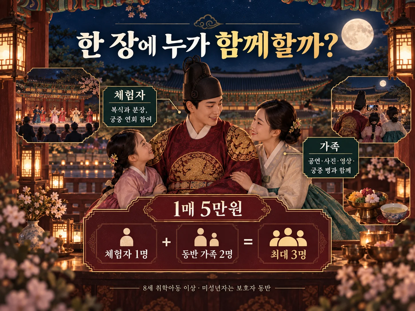 창경궁 야연 유료 체험권의 체험자와 동반 가족 구성 안내 이미지