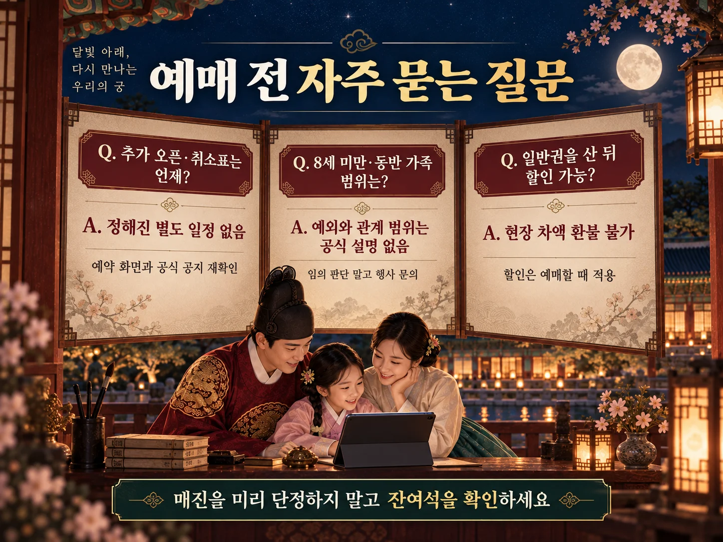 창경궁 야연 유료 체험과 무료 공연 관람을 비교하는 이미지