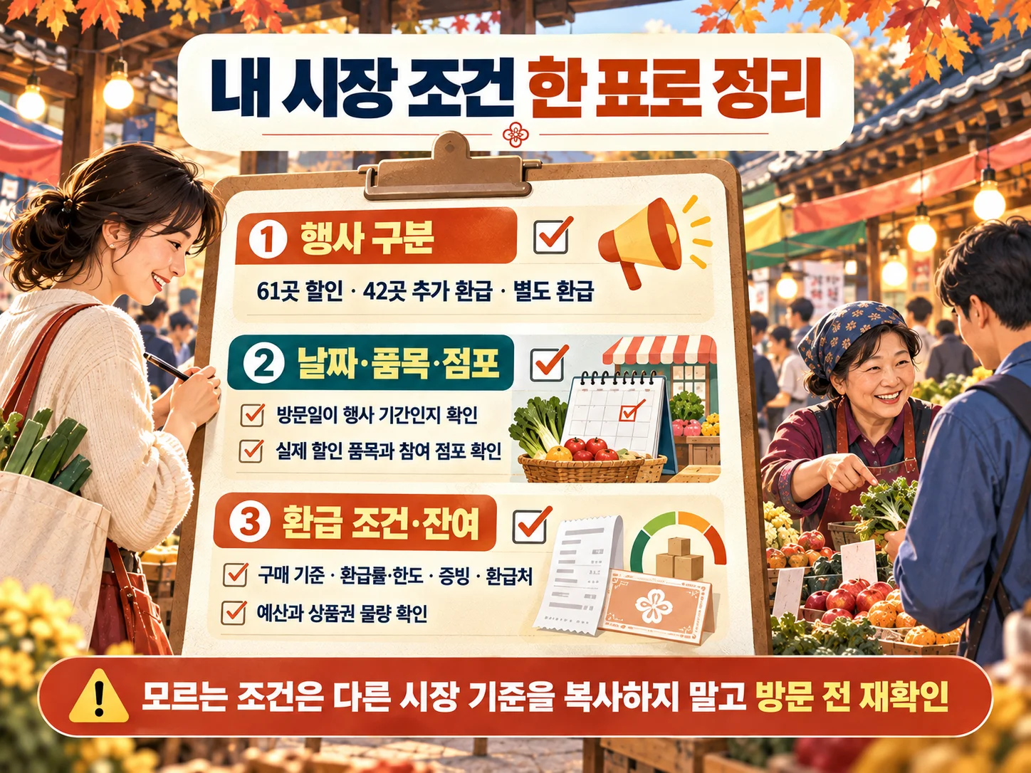 전통시장 할인·온누리상품권 환급 조건 확인표