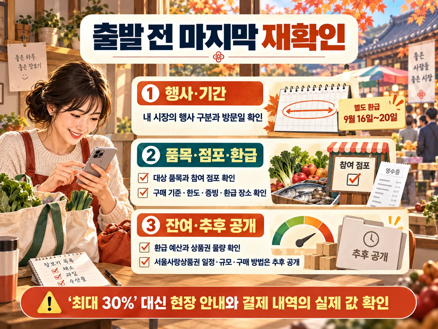 추석 장보기 전 전통시장 할인 행사 확인 체크리스트