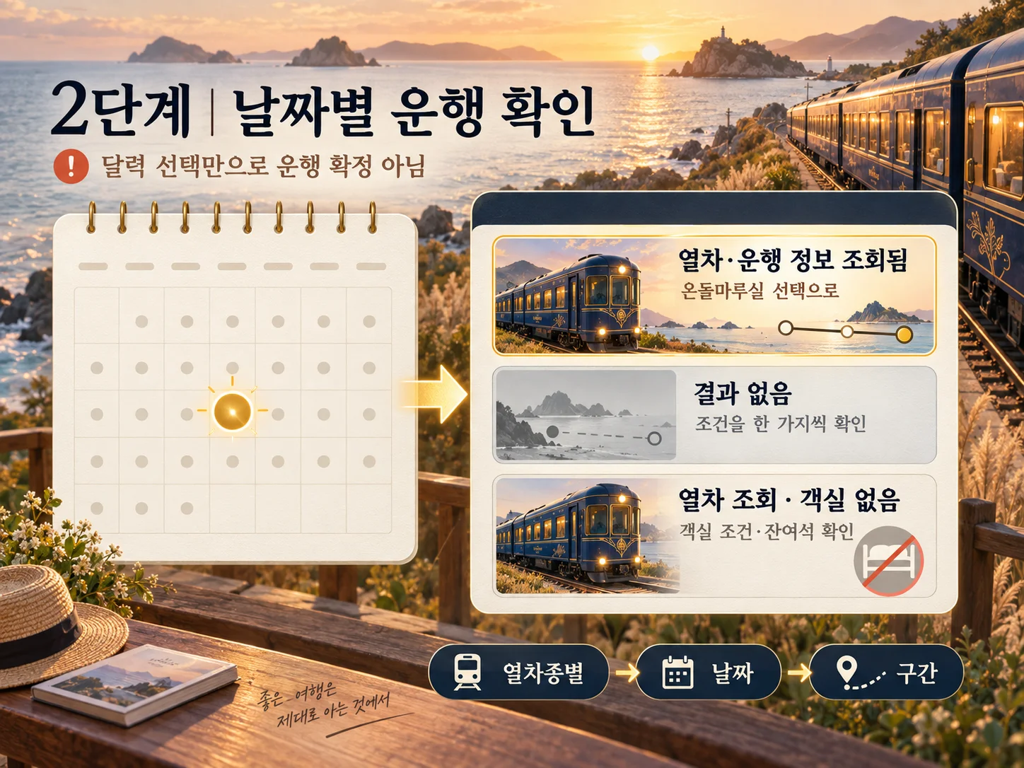 서해금빛열차 운행일과 조회 결과 확인