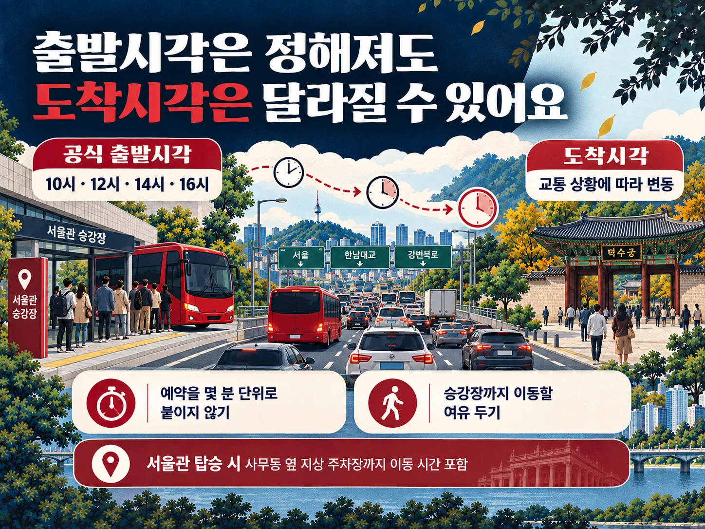 아트셔틀 출발시각과 교통 상황별 도착 유의사항