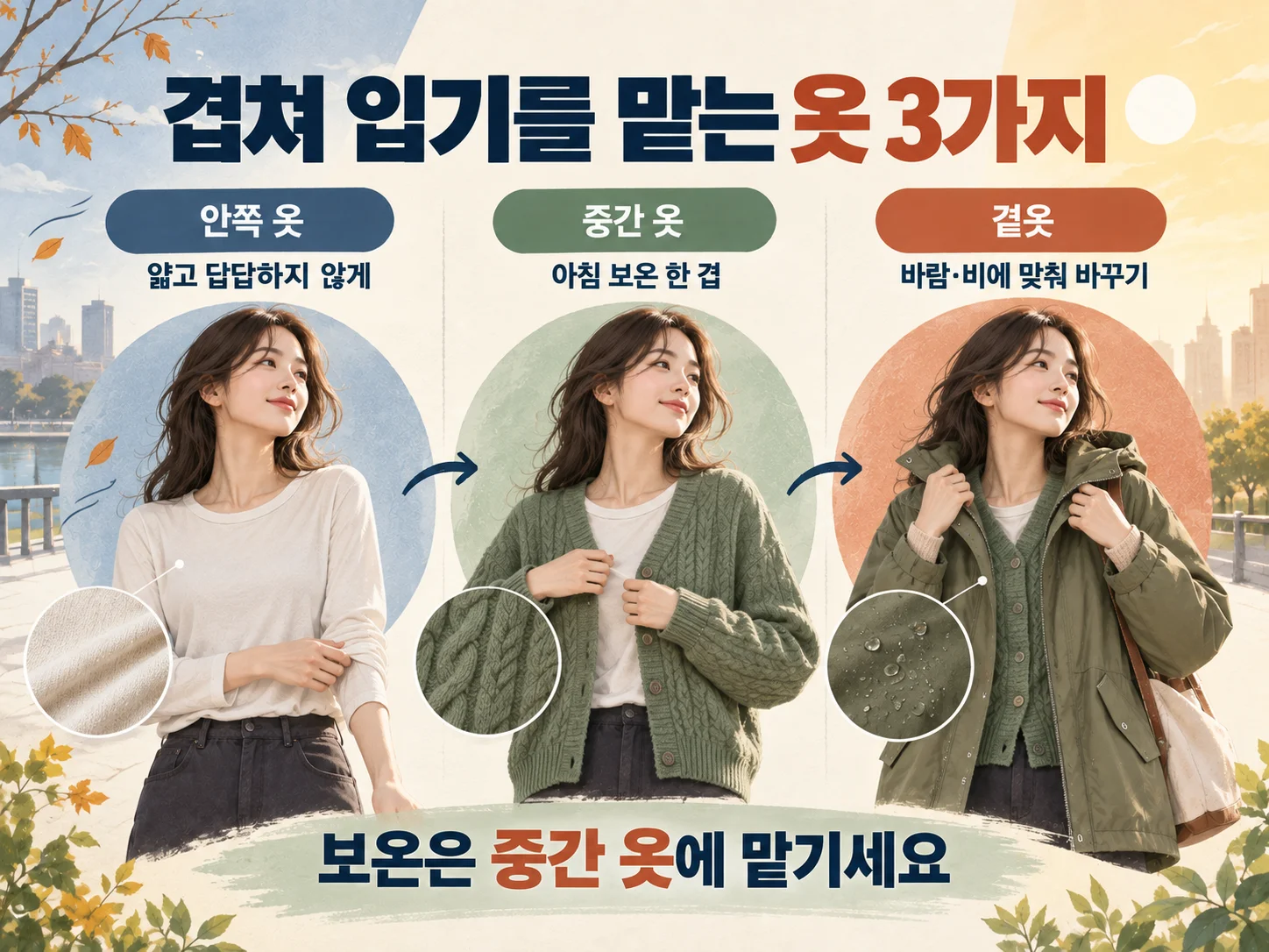 · 안쪽 옷·중간 옷·겉옷으로 나눈 겹쳐 입기 역할