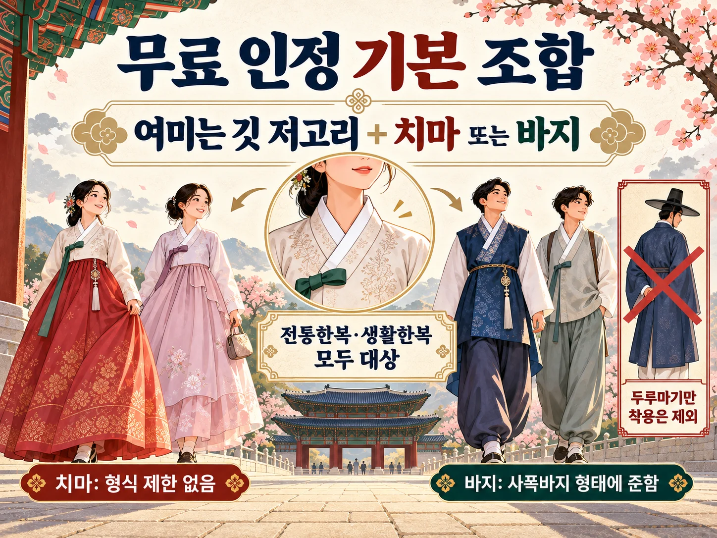 경복궁 한복 무료관람 기본 조합인 저고리와 치마·바지