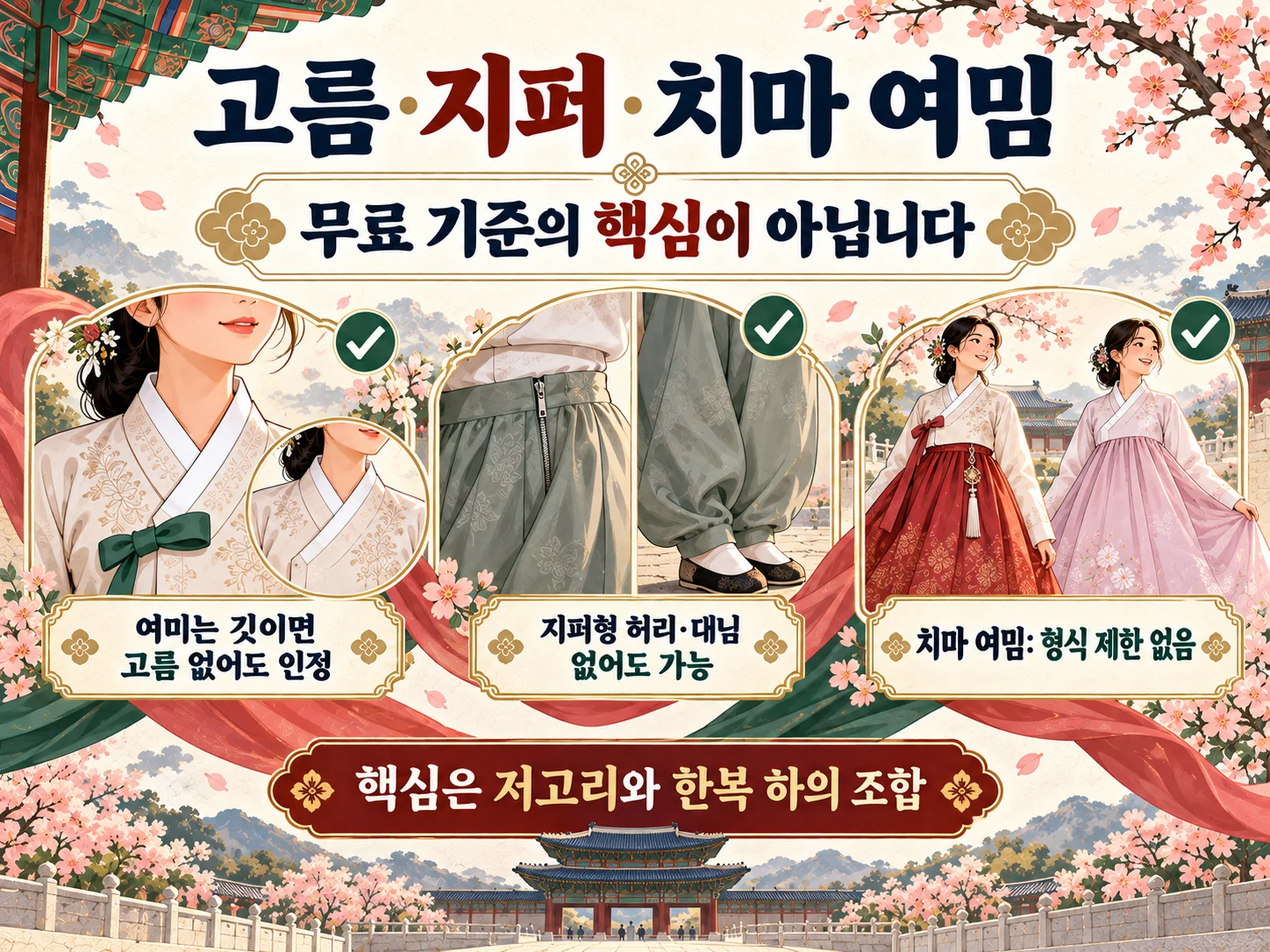 한복 무료관람 기준의 저고리 깃과 치마·바지 형태