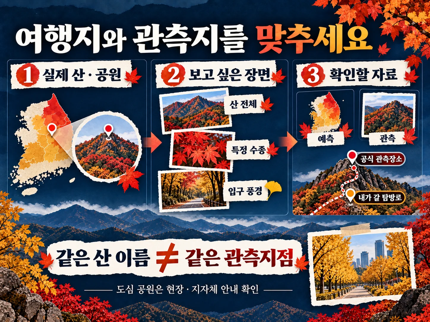 단풍 여행지와 공식 관측지를 맞추는 확인 항목