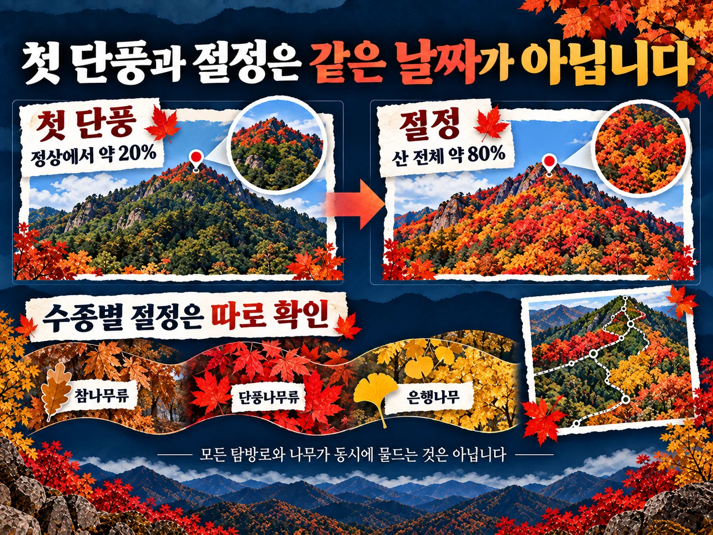 첫 단풍과 단풍 절정, 수종별 시기 비교