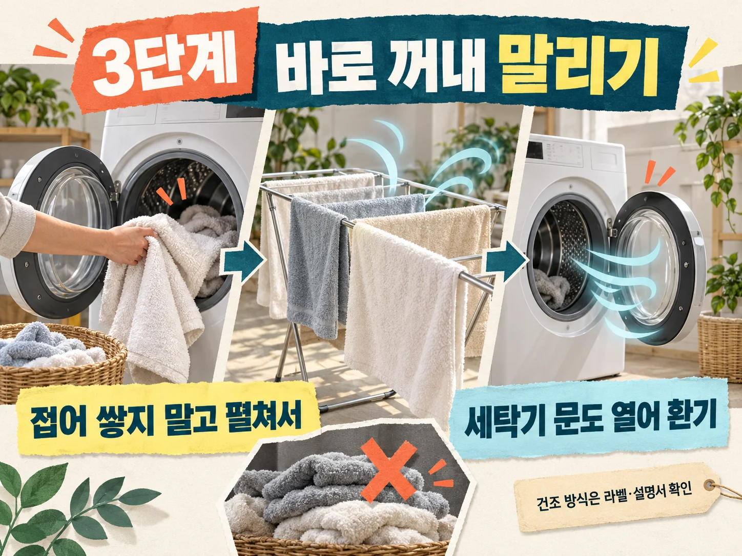 수건 쉰내를 줄이는 빠른 건조와 세탁기 환기
