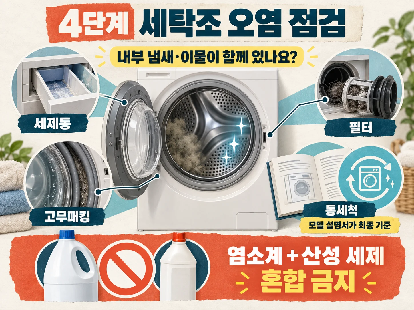 세탁조 오염으로 인한 수건 쉰내 점검과 통세척 관리