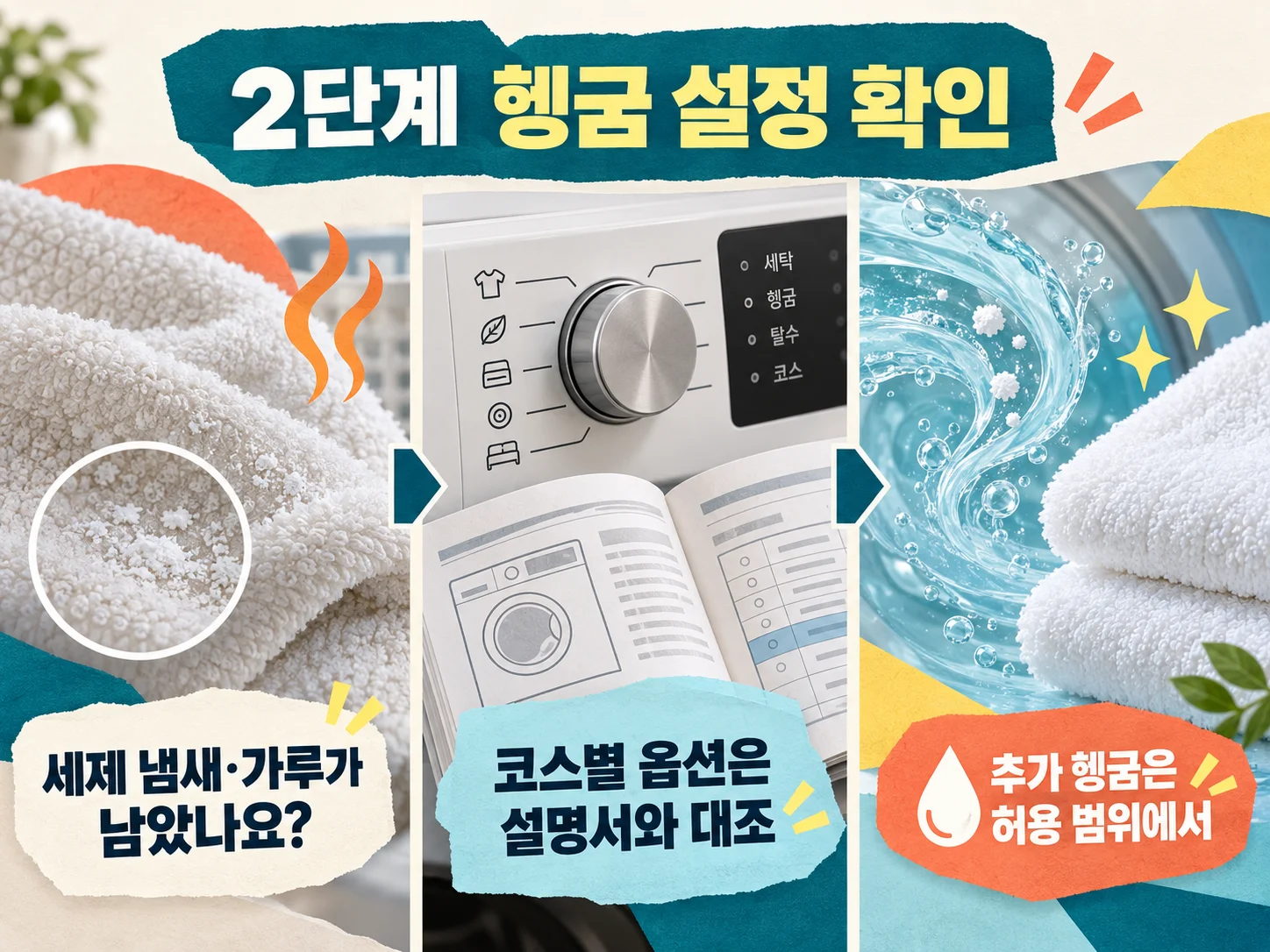 수건 세제 잔여물 확인을 위한 헹굼 설정 점검