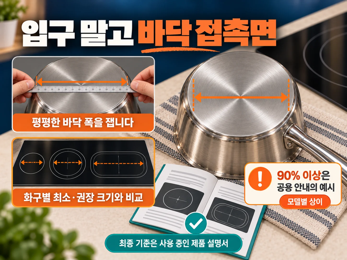 인덕션 화구와 냄비 바닥 접촉면 크기 비교