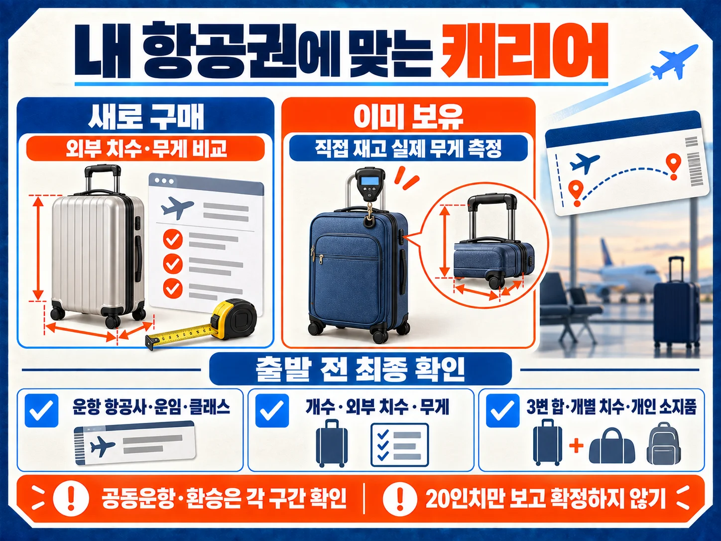 출발 전 기내용 캐리어 크기와 무게 체크리스트