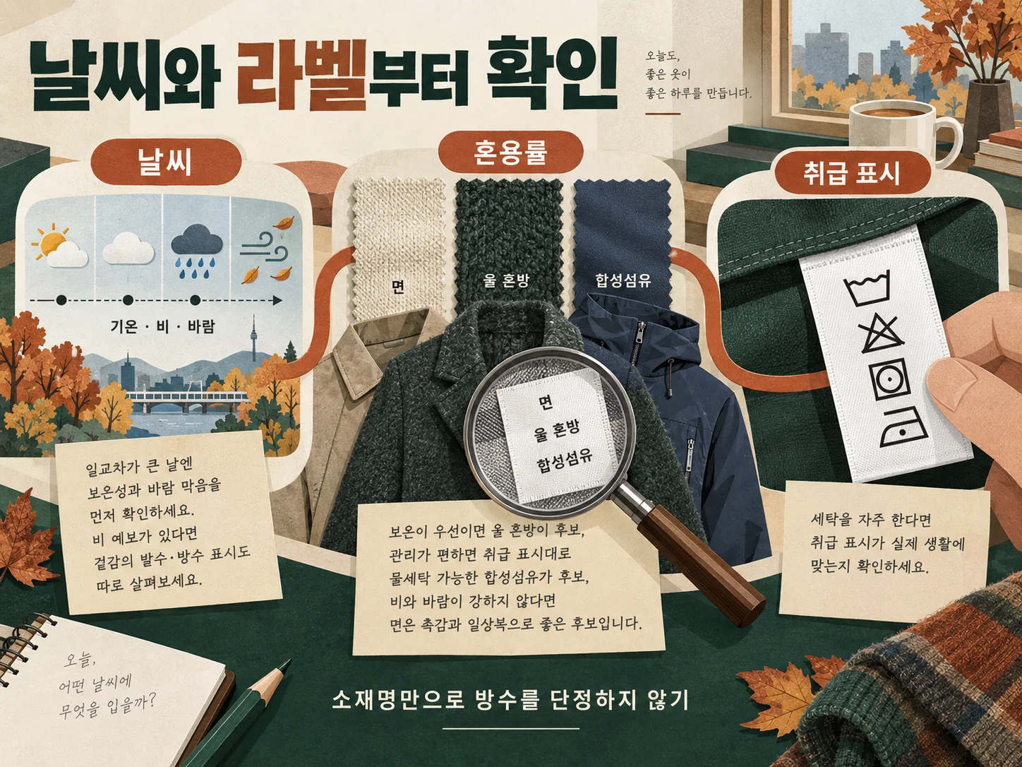 가을 자켓 구매 전 날씨·혼용률·세탁표시 확인 항목