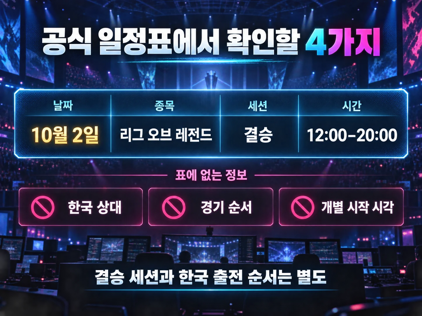 2026 아시안게임 롤 결승 공식 일정표·10월 2일 12시~20시