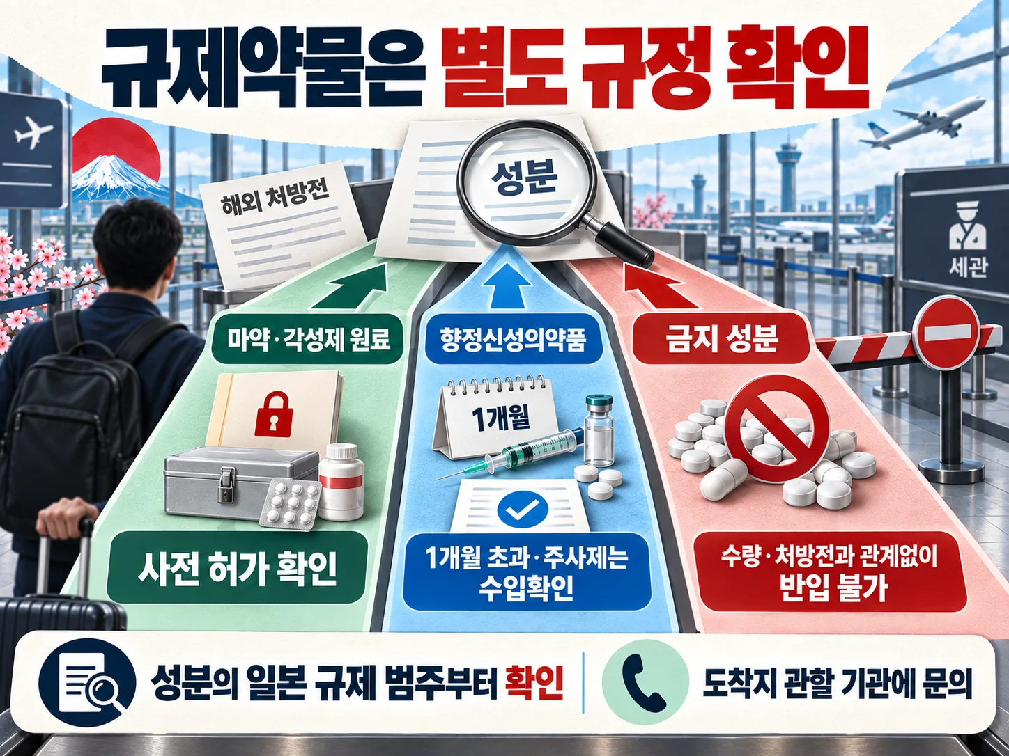 일본 의약품 반입 시 마약·향정신성의약품 별도 허가 규정.