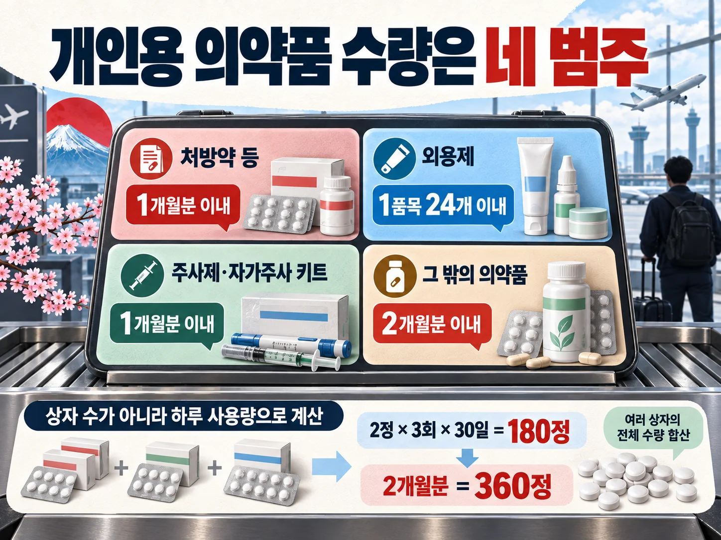 일본 반입 약의 1개월분·2개월분 수량을 계산하는 기준.