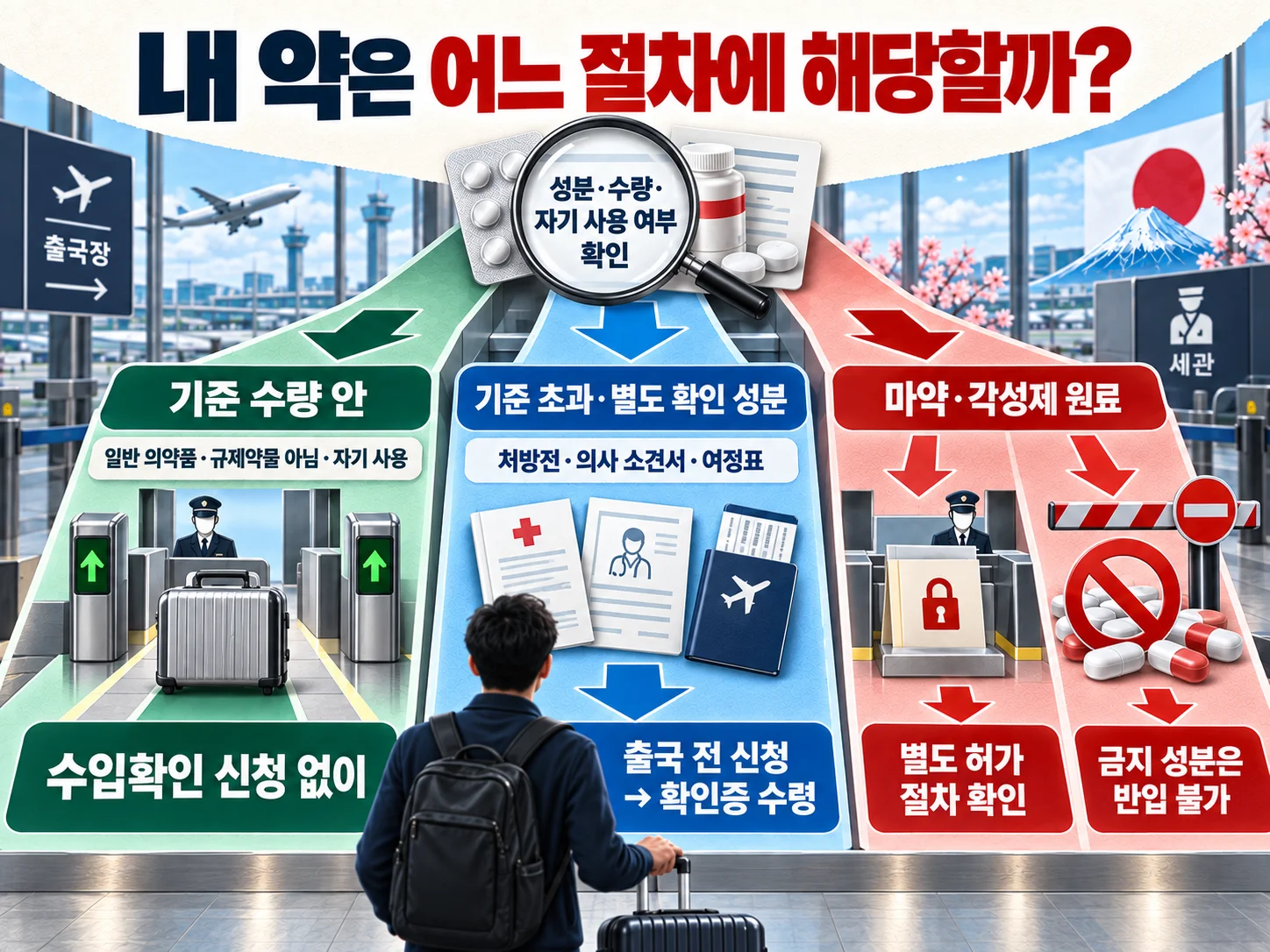 일본 의약품 반입 상황별 수입확인 신청 절차 구분.
