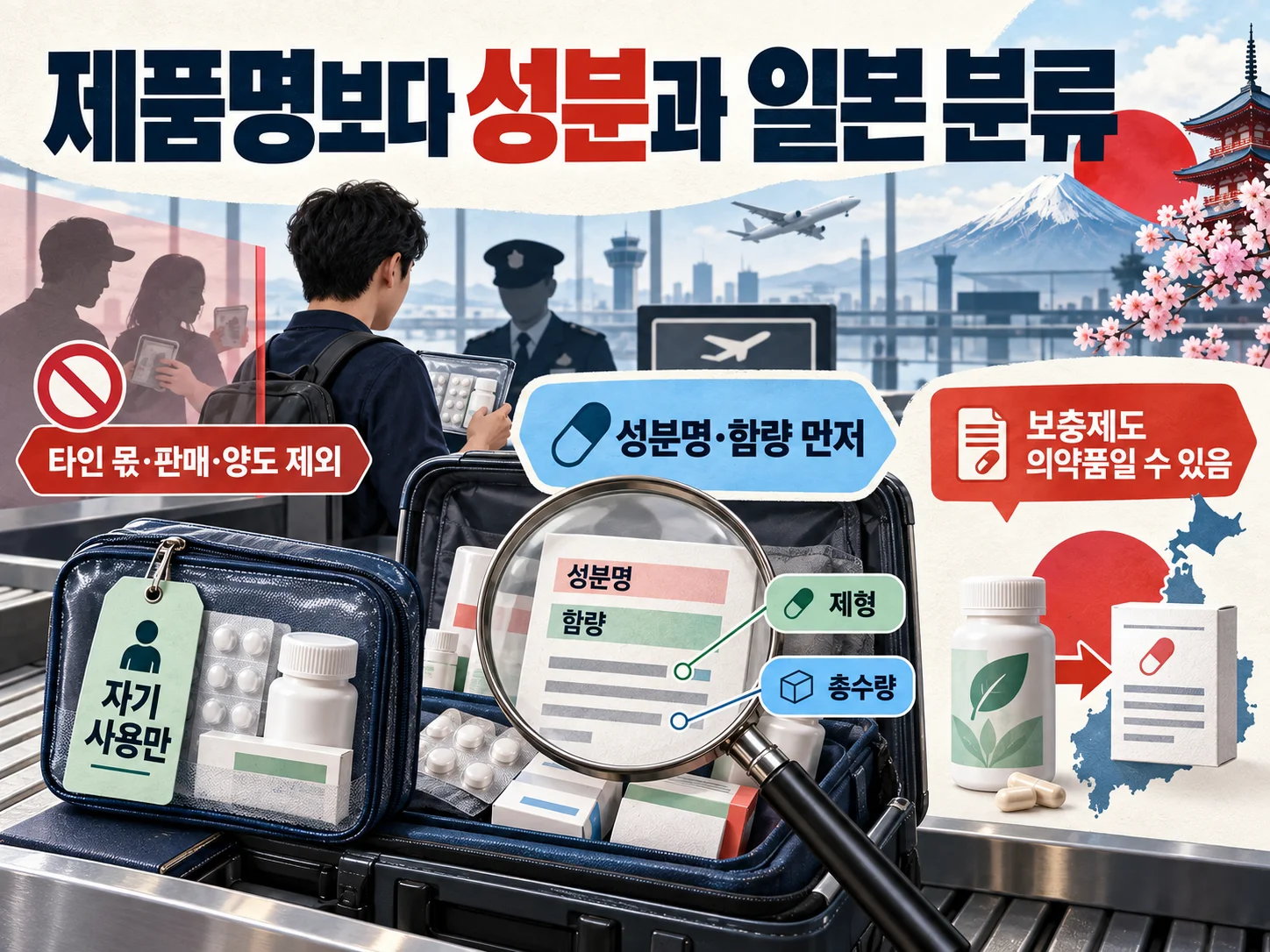 일본 의약품 반입 전 성분명과 일본 분류를 확인하는 절차.